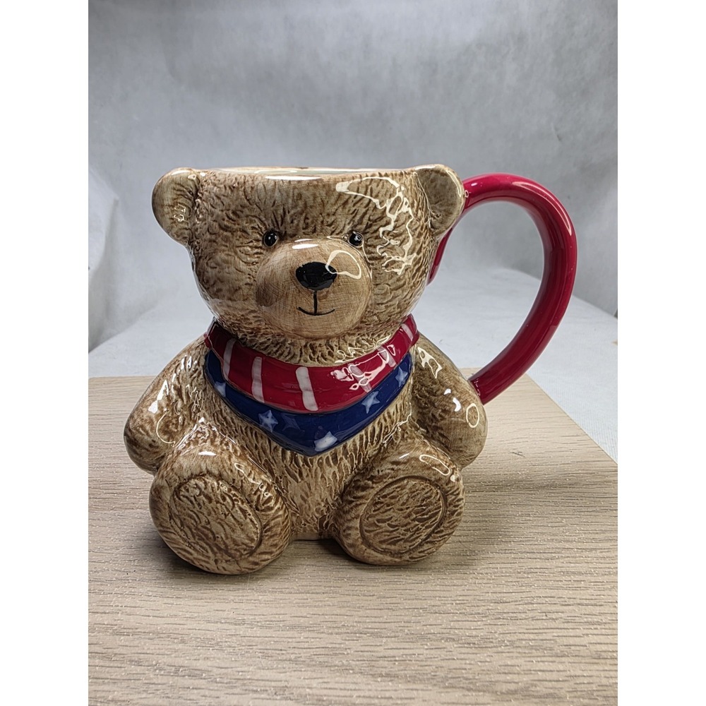 Global Design Connections Teddy Bear Figural Mug 30 Oz USA Patriotic New w/ Tag